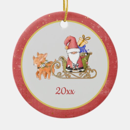 Santa Claus Reindeer Sleigh Jahr Name Keramik Ornament (Vorne)