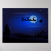 Santa Claus Reindeer und Sleigh über dem Mond Poster (Vorne)