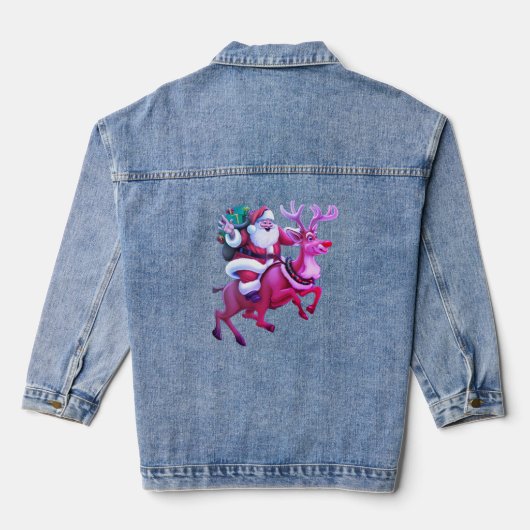 Santa Claus Reindeer Women's Denim Jacket Jeansjacke (Rückseite)