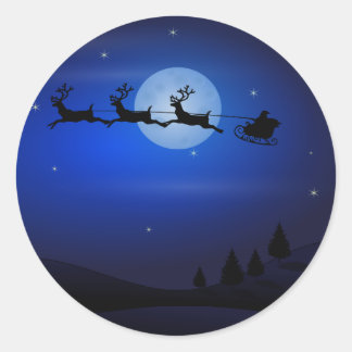 Santa Claus Reindeers Moon Claus Santa Silhouette Runder Aufkleber