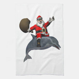 Santa Claus Reiten auf dem Dolphin Handtuch