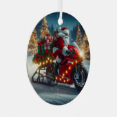 Santa Claus Reiten auf einem Ducati Motorrad Schli Ornament Aus Metall (Vorderseite Rechts)