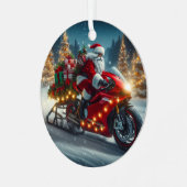 Santa Claus Reiten auf einem Ducati Motorrad Schli Ornament Aus Metall (Vorderseite links)