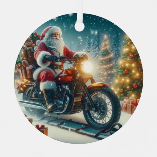 Santa Claus Reiten auf einem Honda Motorrad Schlit Ornament Aus Metall (Vorderseite)