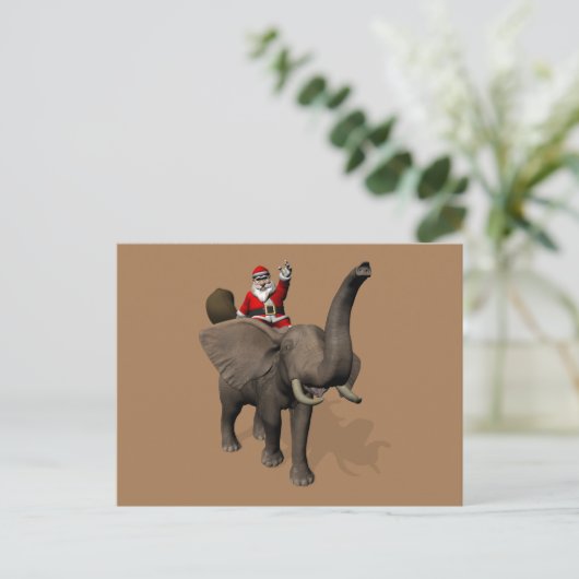 Santa Claus reiten auf Elefantenreise Postkarte (Stehend Vorderseite)