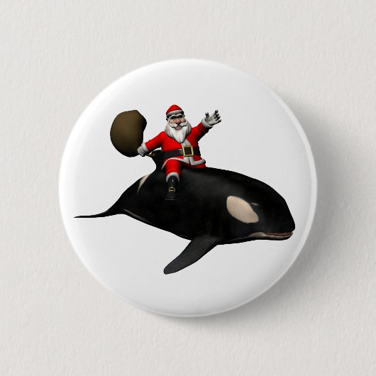 Santa Claus reiten auf Killerwal Button (Vorderseite)