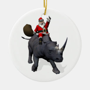 Santa Claus Reiten auf Rhinoceros Rhino Keramik Ornament
