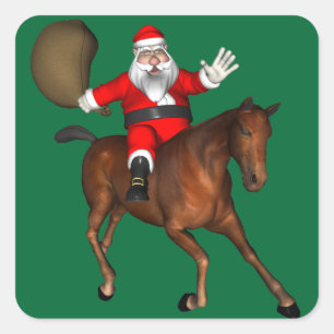 Santa Claus Reiten Quadratischer Aufkleber