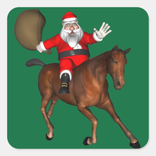 Santa Claus Reiten Quadratischer Aufkleber (Vorderseite)