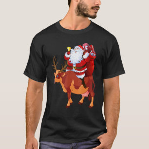 Santa Claus reitet Kuh Rentier Weihnachts-Pyjama T-Shirt