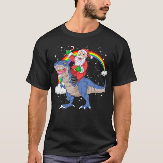 Santa Claus reitet trex dinosaurier Weihnachten T-Shirt (Vorderseite)