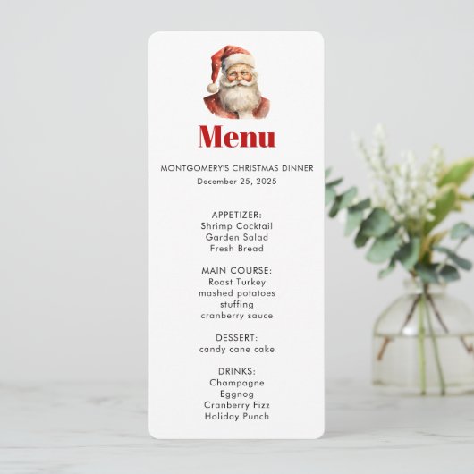 Santa Claus Retro Christmas Menu Einladung (Stehend Vorderseite)