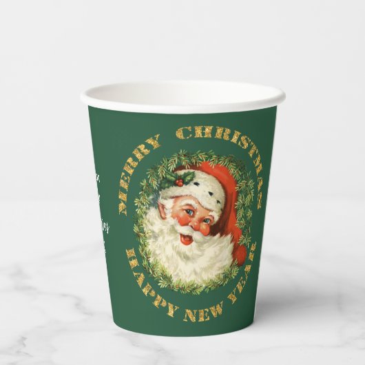 Santa Claus Retro Wreath Holiday Pappbecher (Rückseite)