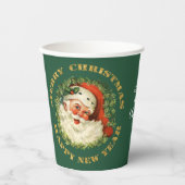 Santa Claus Retro Wreath Holiday Pappbecher (Vorderseite)