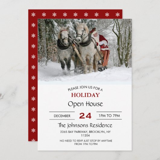Santa Claus rides in a Horse sleigh Einladung (Vorne/Hinten)