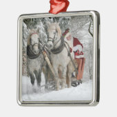 Santa Claus rides in a Horse sleigh Ornament Aus Metall (Links)