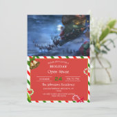 Santa Claus rides reindeer sleigh Einladung (Stehend Vorderseite)