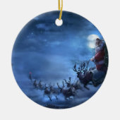 Santa Claus rides reindeer sleigh Keramik Ornament (Vorne)