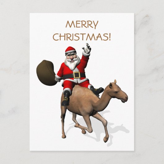 Santa Claus Riding A Camel Feiertagspostkarte (Vorderseite)