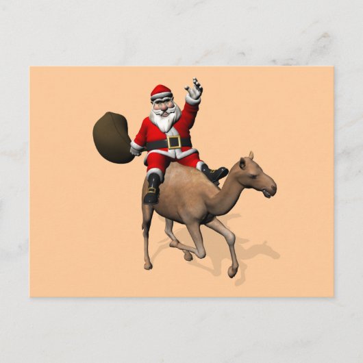 Santa Claus Riding A Camel Feiertagspostkarte (Vorderseite)