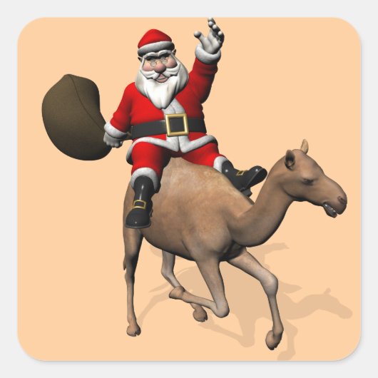 Santa Claus Riding A Camel Quadratischer Aufkleber (Vorderseite)