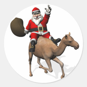 Santa Claus Riding A Camel Runder Aufkleber