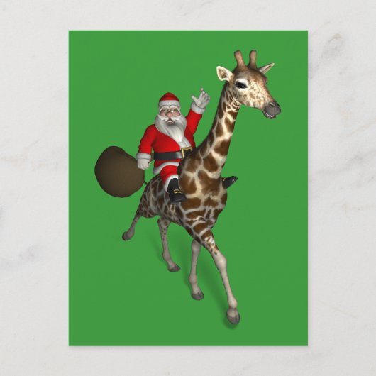 Santa Claus Riding A Giraffe Feiertagspostkarte (Vorderseite)