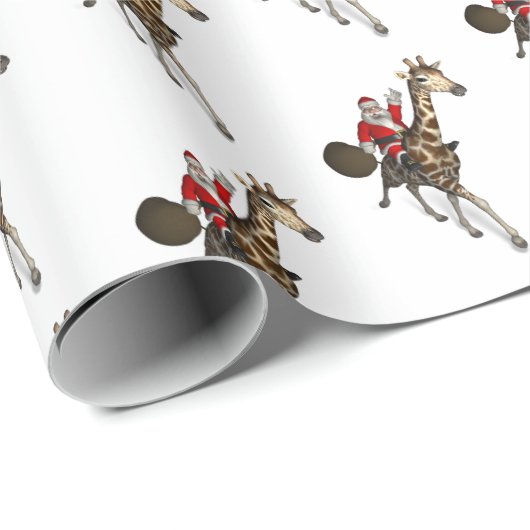 Santa Claus Riding A Giraffe Geschenkpapier (Rolleneckpunkt)