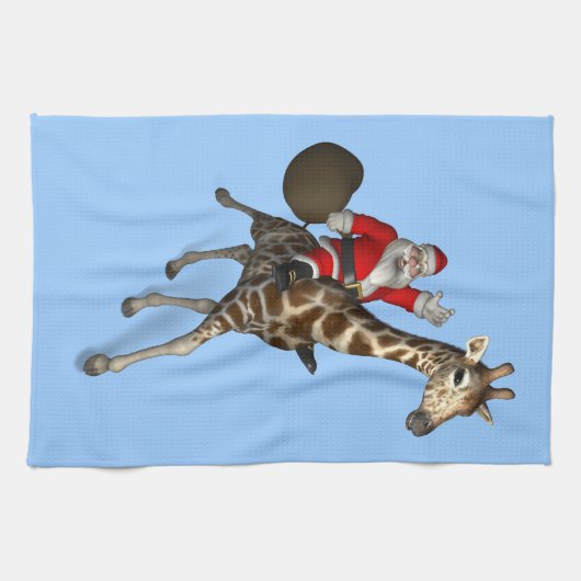 Santa Claus Riding A Giraffe Handtuch (Horizontal)