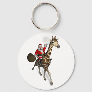 Santa Claus Riding A Giraffe Schlüsselanhänger