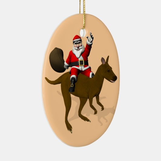 Santa Claus Riding A Kangaroo Keramik Ornament (Rechts)