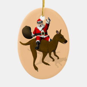 Santa Claus Riding A Kangaroo Keramik Ornament
