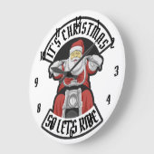 Santa Claus riding a motorcycle Große Wanduhr (Winkel)