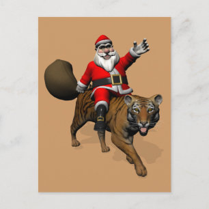 Santa Claus Riding A Tiger Feiertagspostkarte