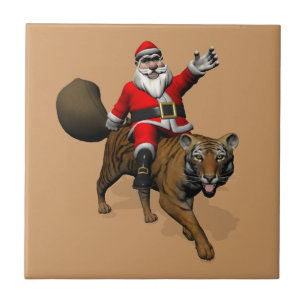 Santa Claus Riding A Tiger Fliese