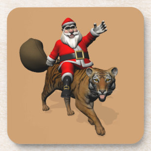 Santa Claus Riding A Tiger Getränkeuntersetzer