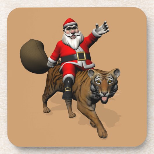 Santa Claus Riding A Tiger Getränkeuntersetzer (Vorderseite)