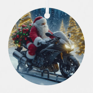 Santa Claus Riding A Yamaha Motorrad Schlitten Ornament Aus Metall