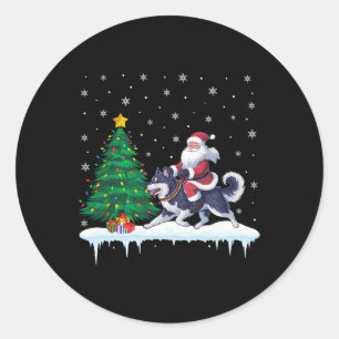 Santa Claus Riding Alaskan Klee Kai Dog Boys Girls Runder Aufkleber