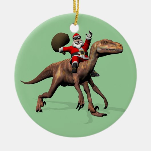 Santa Claus Riding auf Deinonychus Keramik Ornament (Vorne)