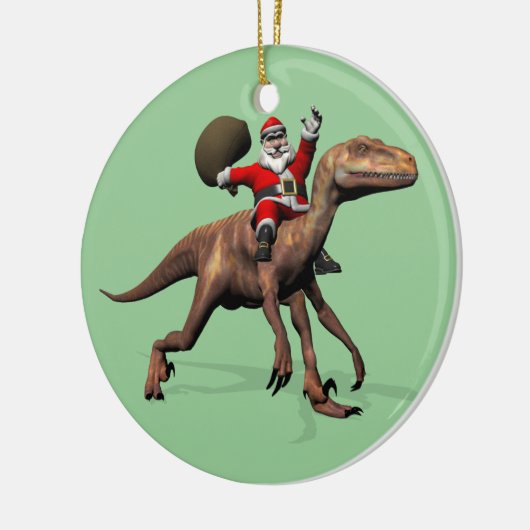 Santa Claus Riding auf Deinonychus Keramik Ornament (Links)