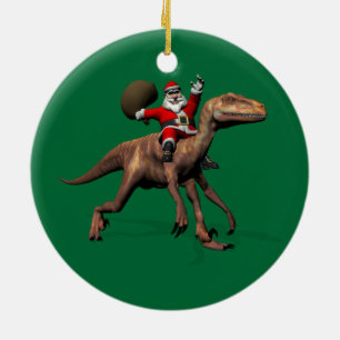 Santa Claus Riding auf Deinonychus Keramik Ornament