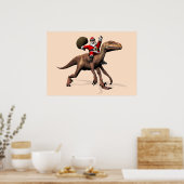 Santa Claus Riding auf Deinonychus Poster (Küche)