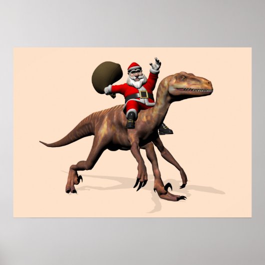 Santa Claus Riding auf Deinonychus Poster (Vorne)