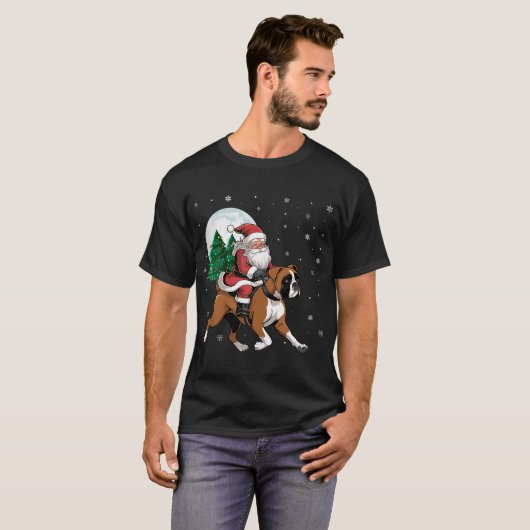 Santa Claus Riding Boxer Dog Weihnachtsbaum T-Shirt (Vorne ganz)