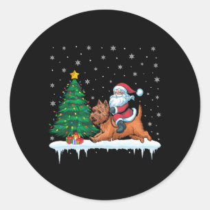 Santa Claus Riding Cairn Terrier Dog Boys Girls Runder Aufkleber
