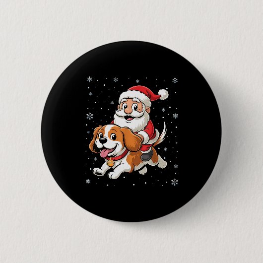 Santa Claus Riding Cavalier King Charles Spaniel D Button (Vorderseite)