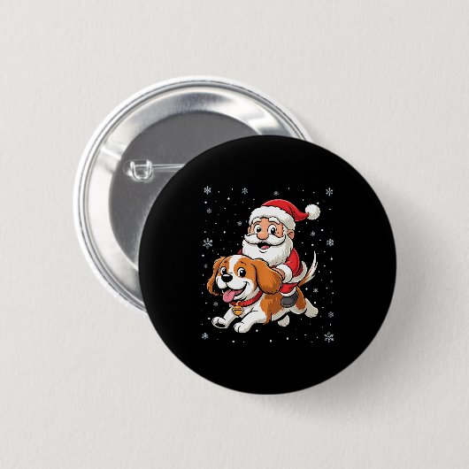 Santa Claus Riding Cavalier King Charles Spaniel D Button (Vorne & Hinten)