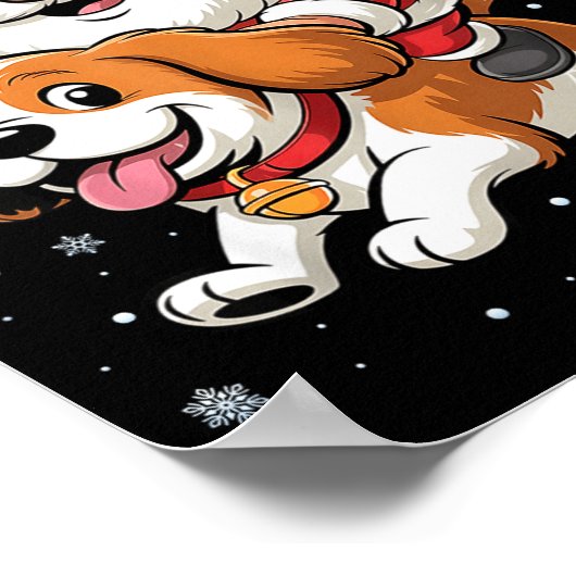 Santa Claus Riding Cavalier King Charles Spaniel D Poster (Ecke)