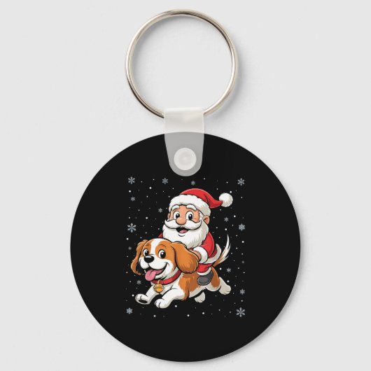 Santa Claus Riding Cavalier King Charles Spaniel D Schlüsselanhänger (Vorderseite)